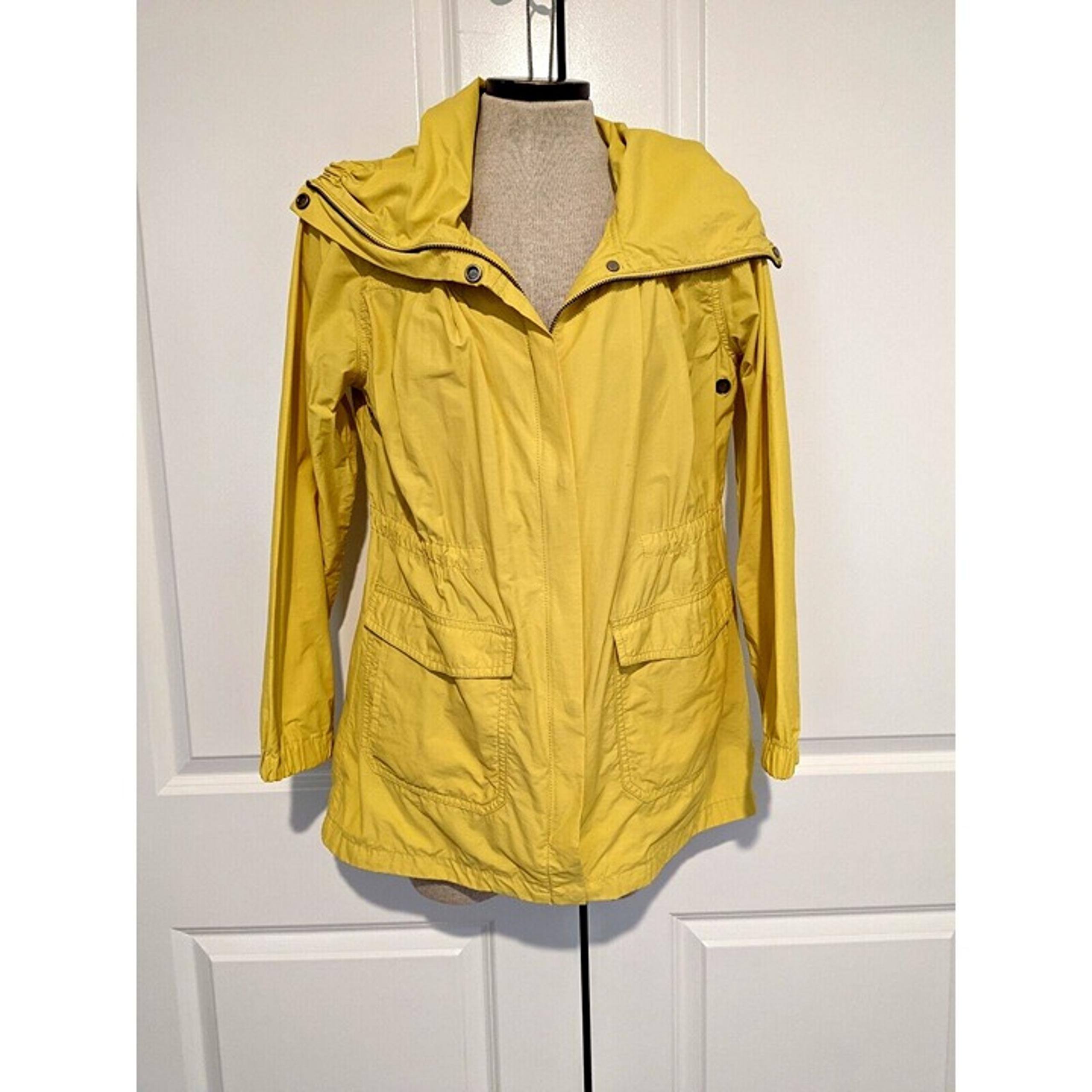 Eileen Fisher women S weather resistant Anorak yellow raincoat jacket-421lp