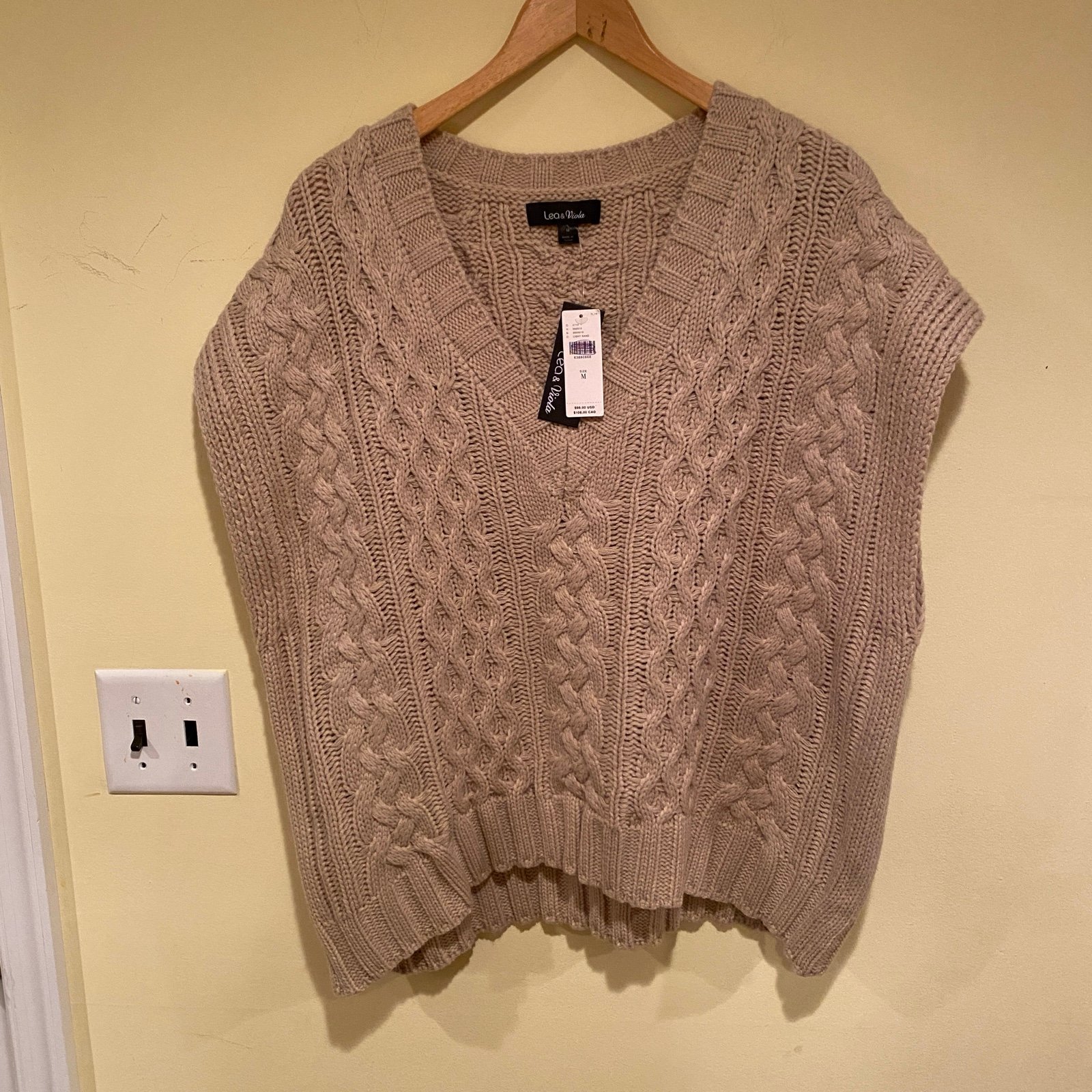 Anthropologie Lea & Viola Cable Knit Pullover Sweater Vest Top NWT Size Large