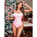 Women Pink Lingerie Sets Lace Up Bodysuit Teddy lingerie V Neck Nighty Chemise