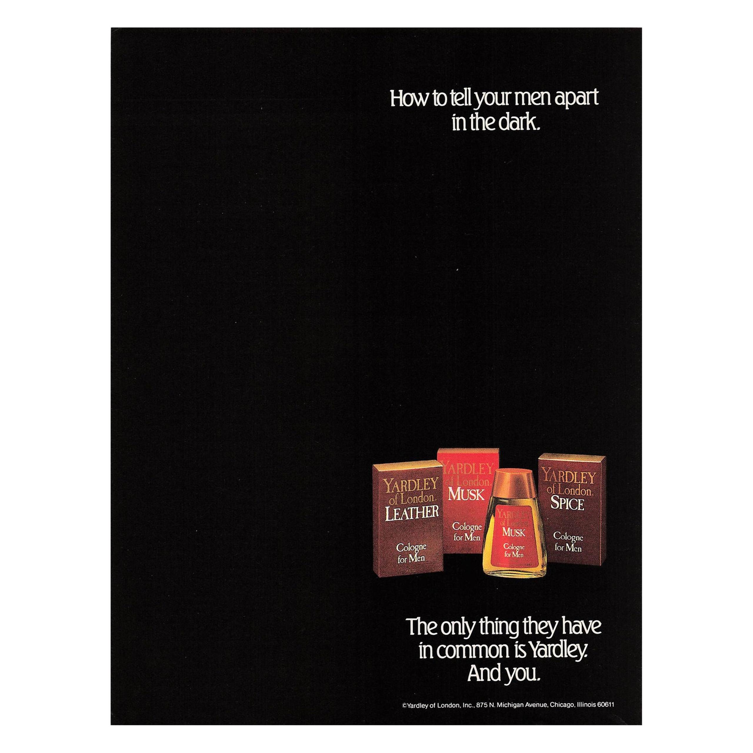Yardley of London Cologne for Men Musk Leather Vintage Magazine Print Ad 1983