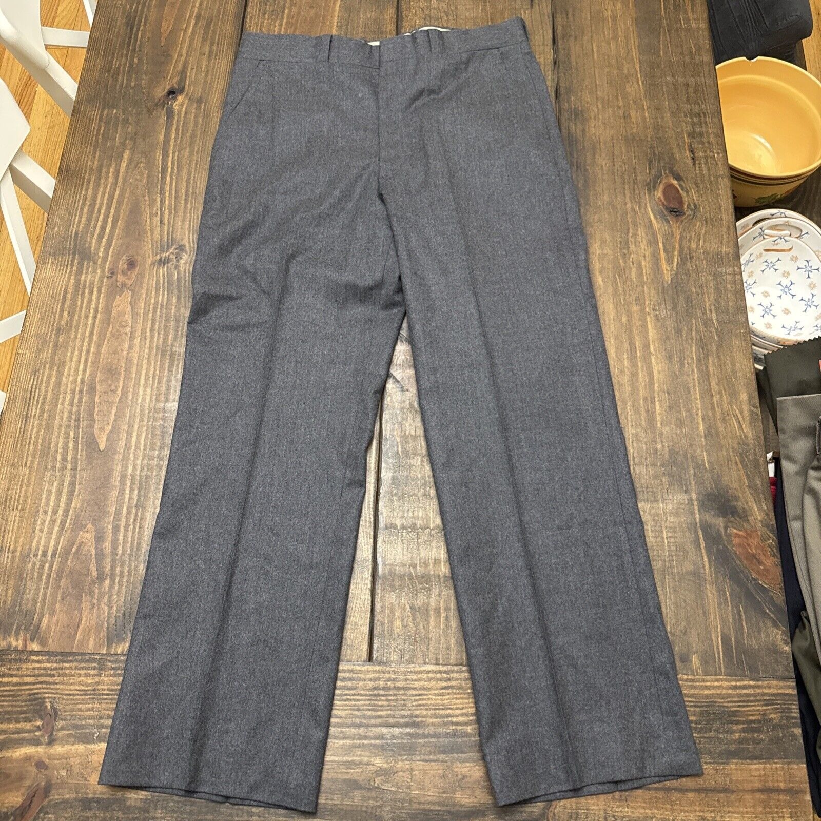 Vtg L.L. Bean 100% Wool Twill Hunting Dress Pants Gray 34x29