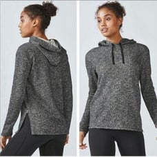 Fabletics Women's Taj Hoodie Black Speckled French Terry Pullover XL NWOT