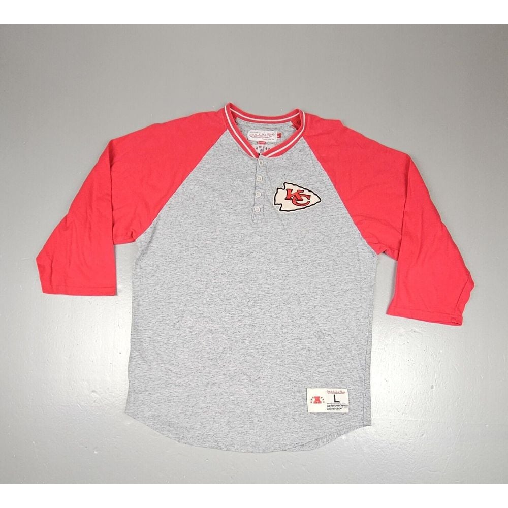 Mitchell & Ness Kansas City Chiefs Shirt Mens L. NFL 3/4 Sleeve Raglan Henley