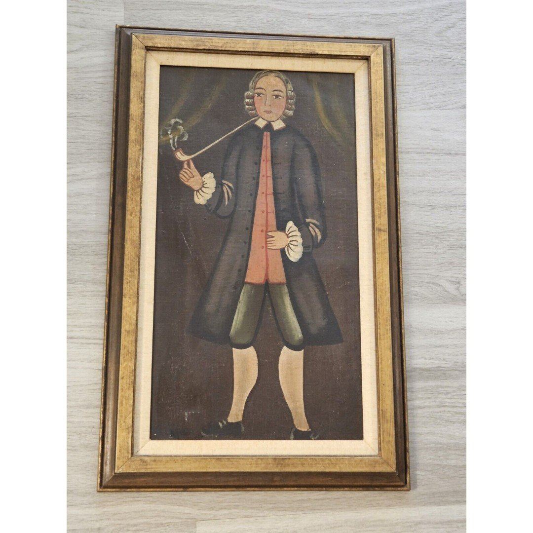 Rare Full-length Regal Portrait Smoking Man Oil Painting (Copy) 24 x 15