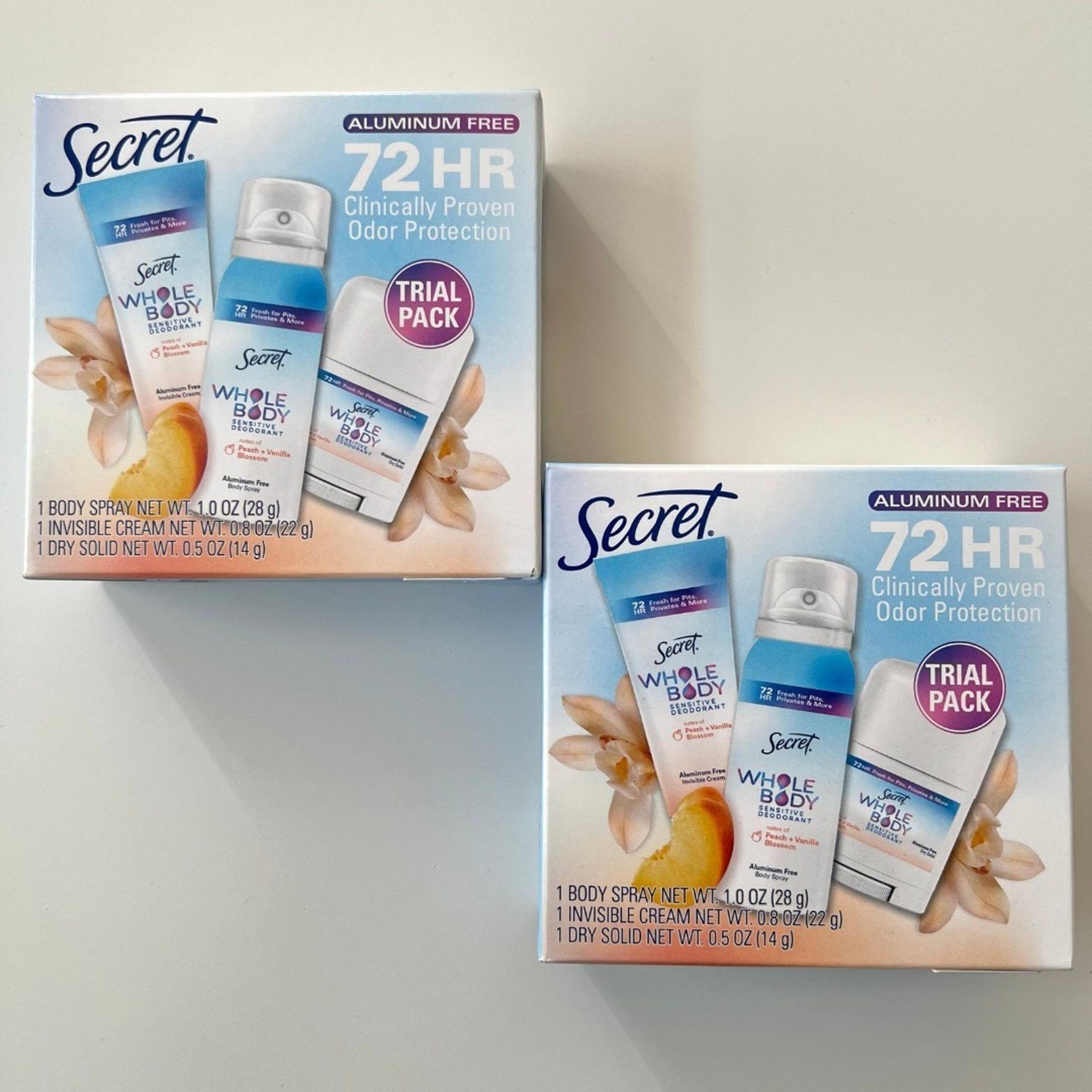Secret Whole Body Deodorant Stick, Spray & Cream Peach & Vanilla, Trial Pack -2x