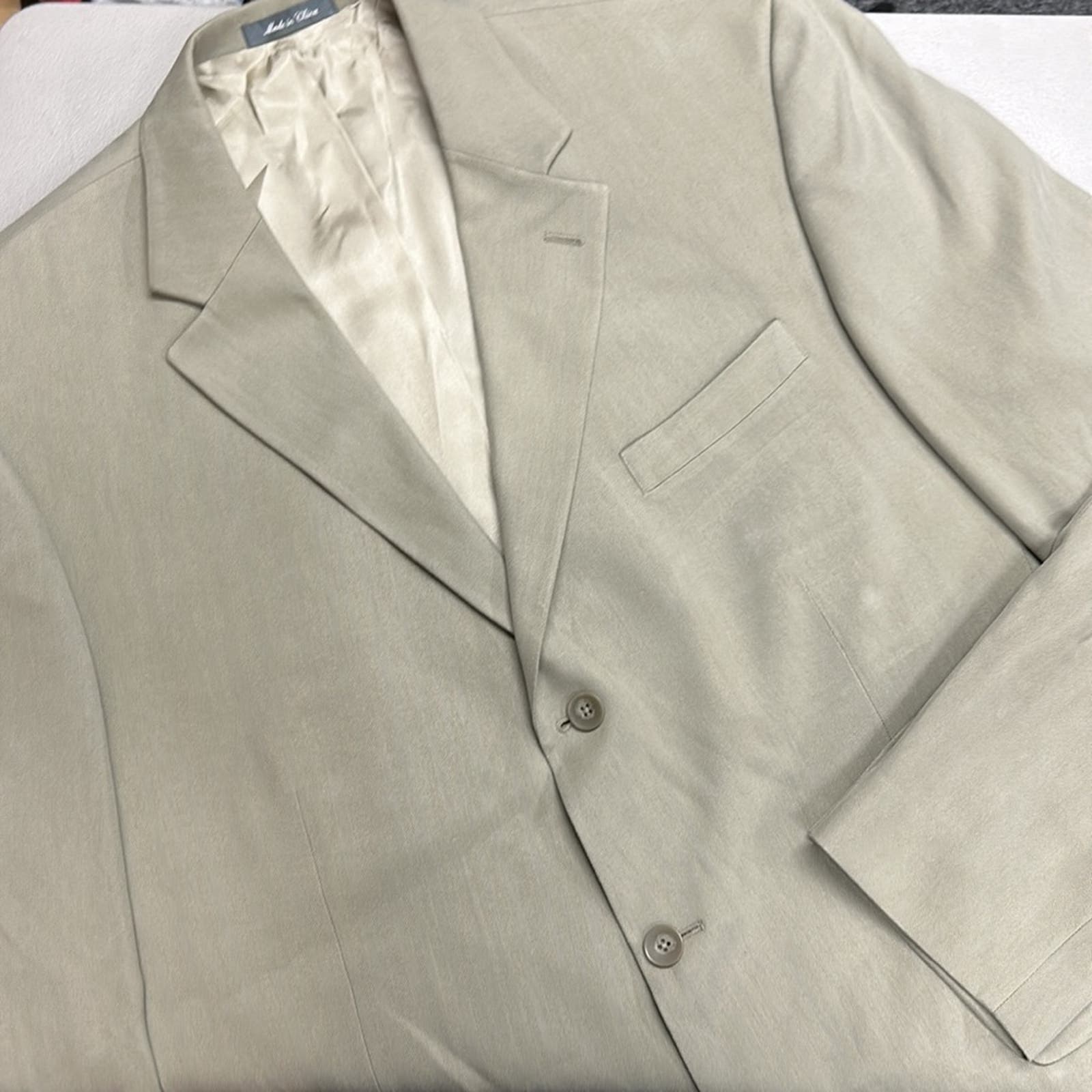 Oscar de la Renta 100% Silk Blazer Cream Tan 3 Button Sports Jacket Coat Men 46L