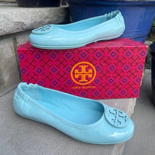 NIB TORY BURCH MINI TRAVEL BALLET WITH LOGO 7.5 Women's Loafer Flat Shoe NEW