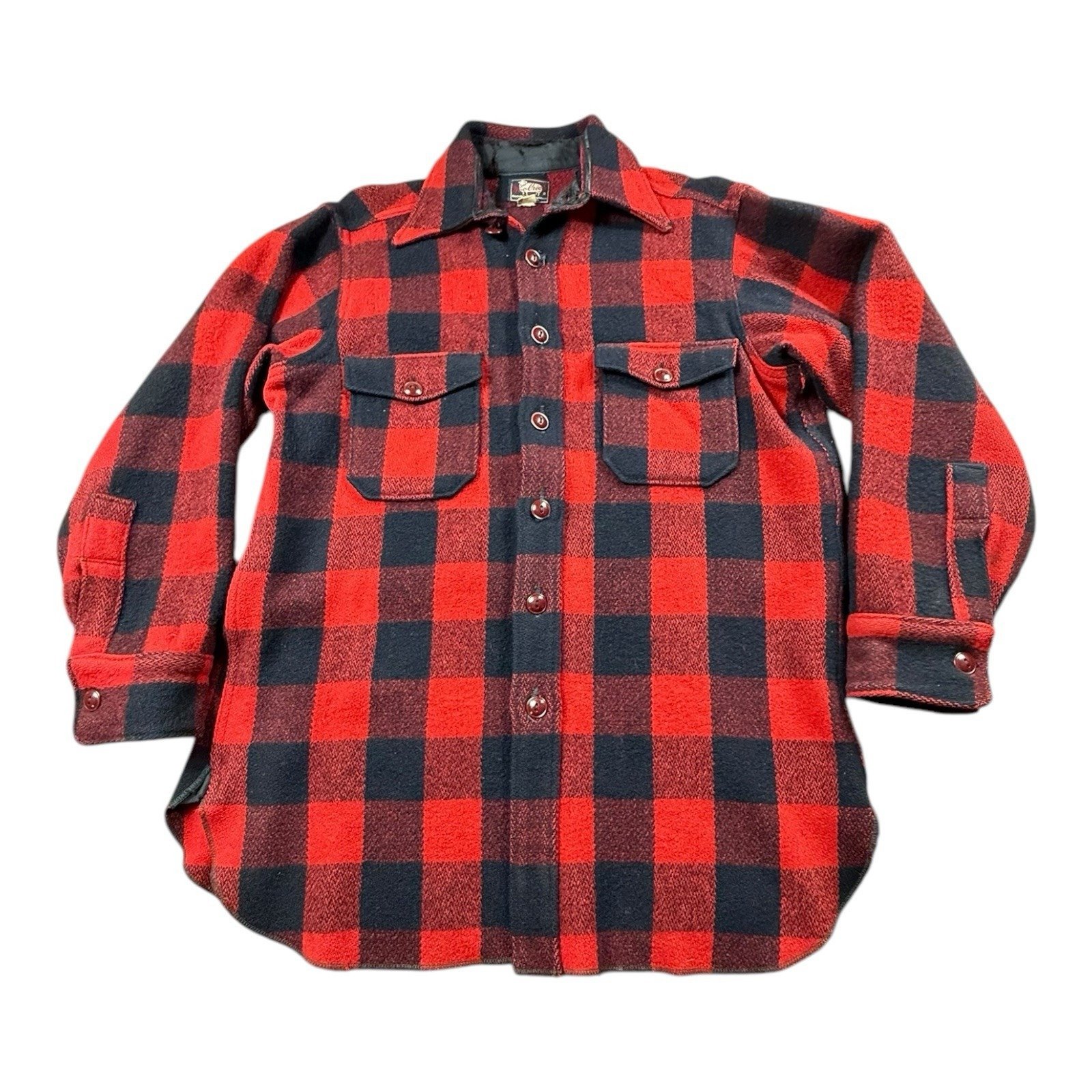 Vintage 1940s Woolrich Shacket Red Buffalo Plaid Mackinaw Hunting Jacket Size 16