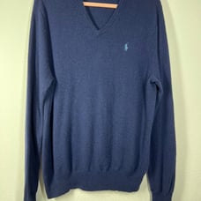 Polo Ralph Lauren Washable Wool V-Neck Sweater size L6 Hunter Navy NWOT