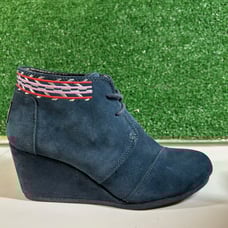 TOMS Suede Desert Wedge Booties Ankle Boots Lace Up Blue Preppy Womens 6.5
