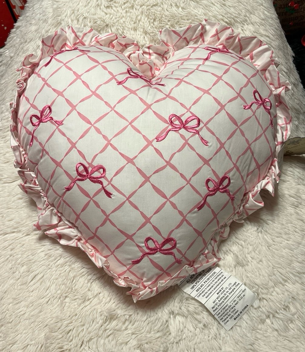 Shabby Chic pink bow heart pillow