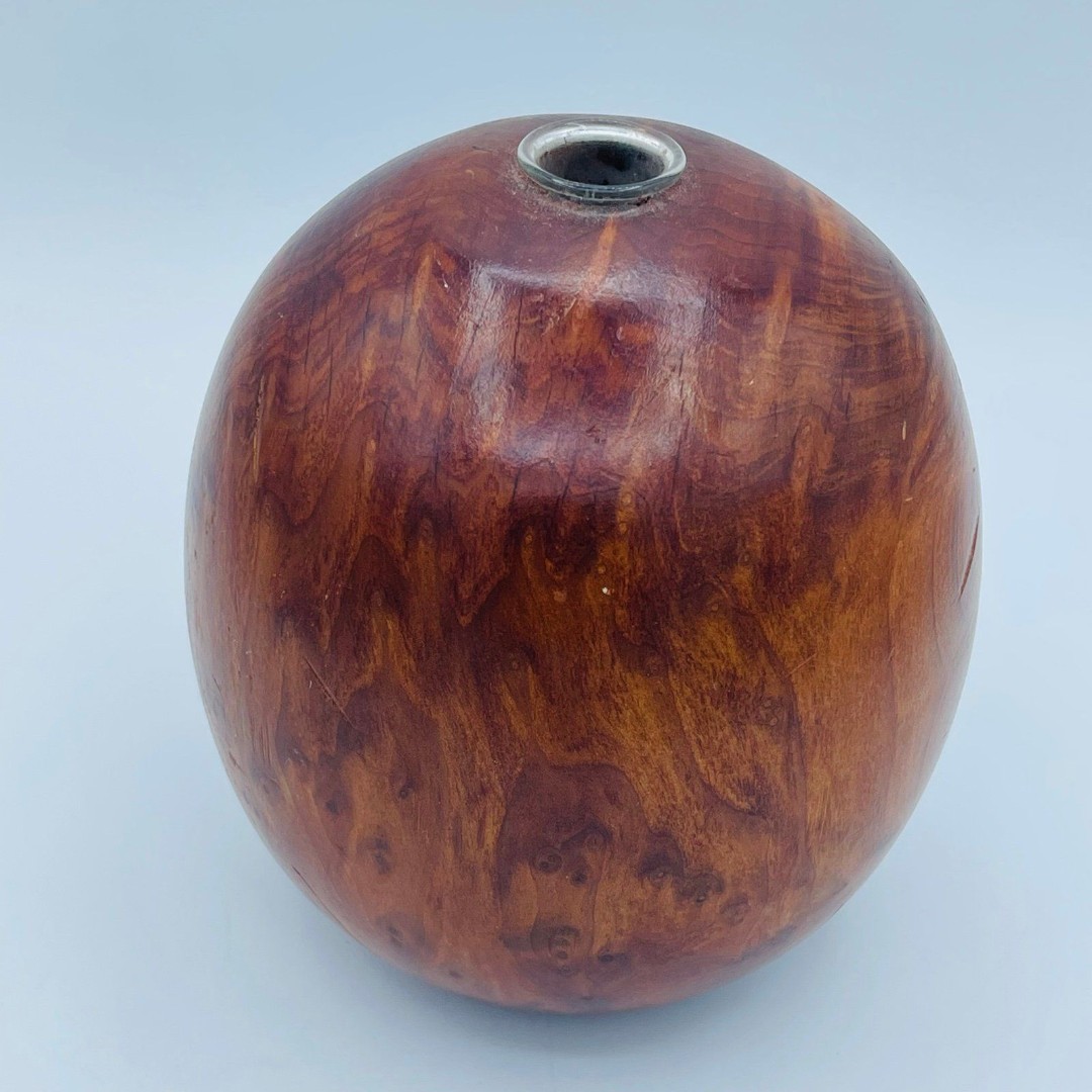Vintage Authentic California Redwood Solid Wood Rounded Spherical Bud Vase MCM