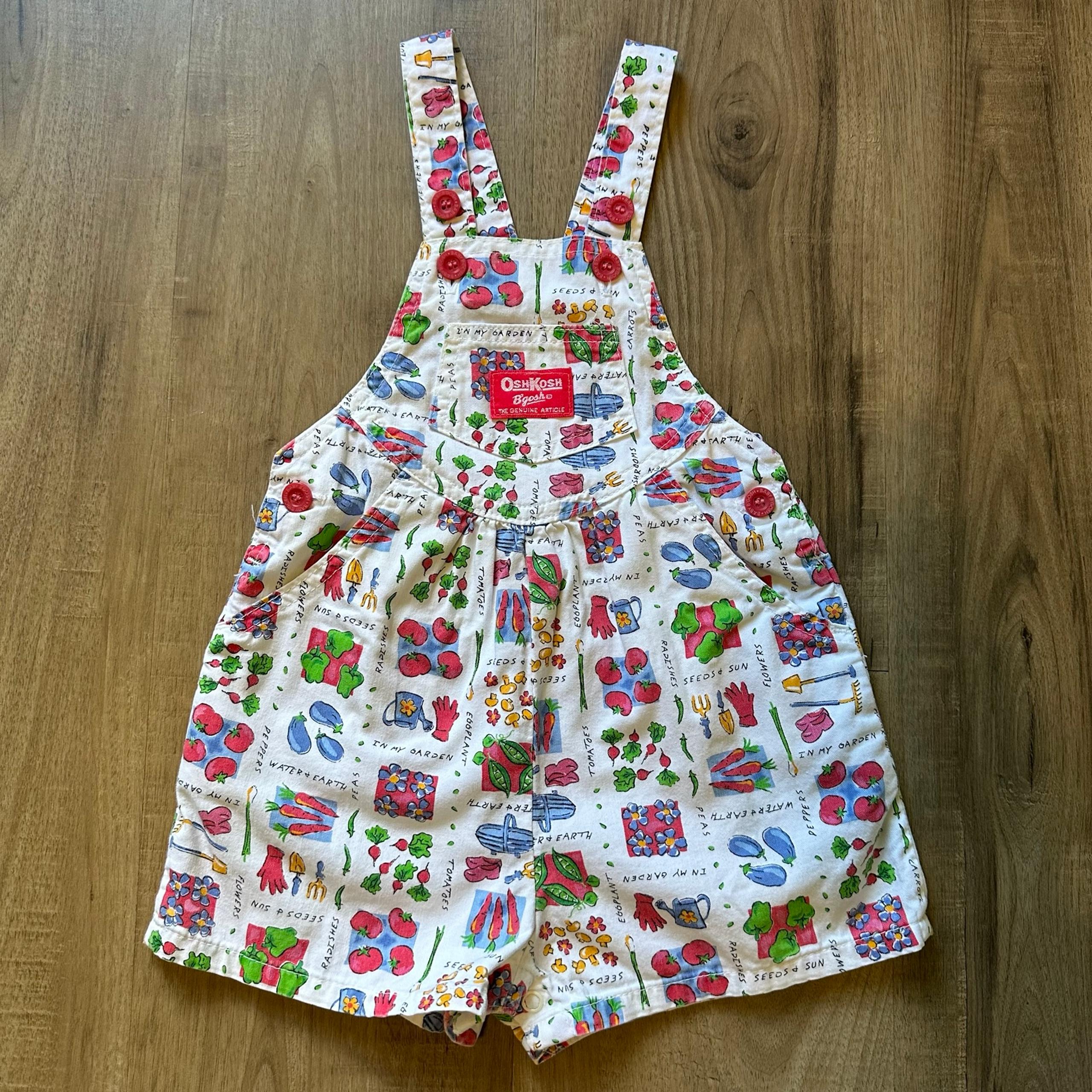 Rare Vintage OshKosh B’Gosh Vestbak Garden Vegetables Shortalls - Size 2T