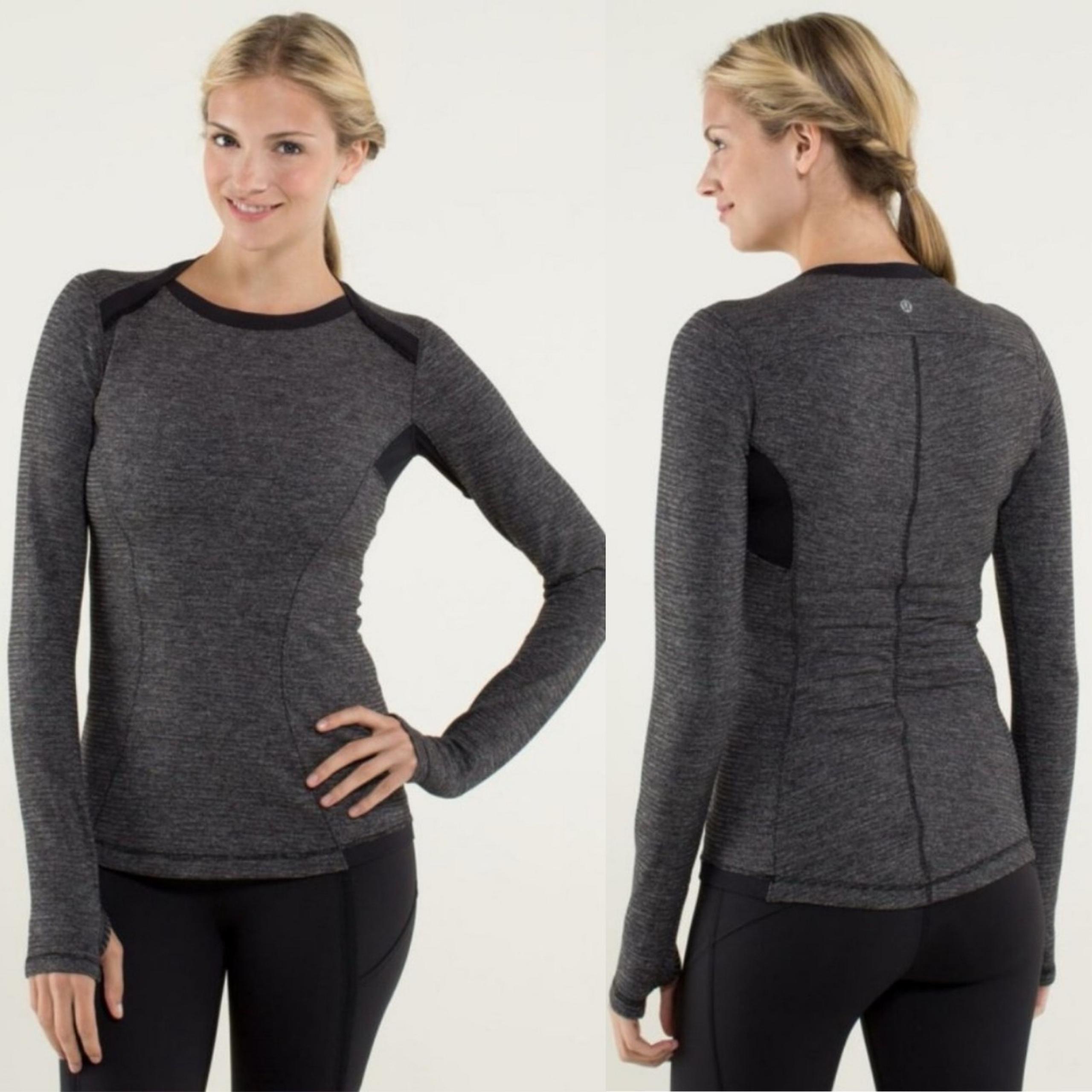 Lululemon Mini Check Pique Heathered Black Base Runner Long Sleeve Sweatshirt 12