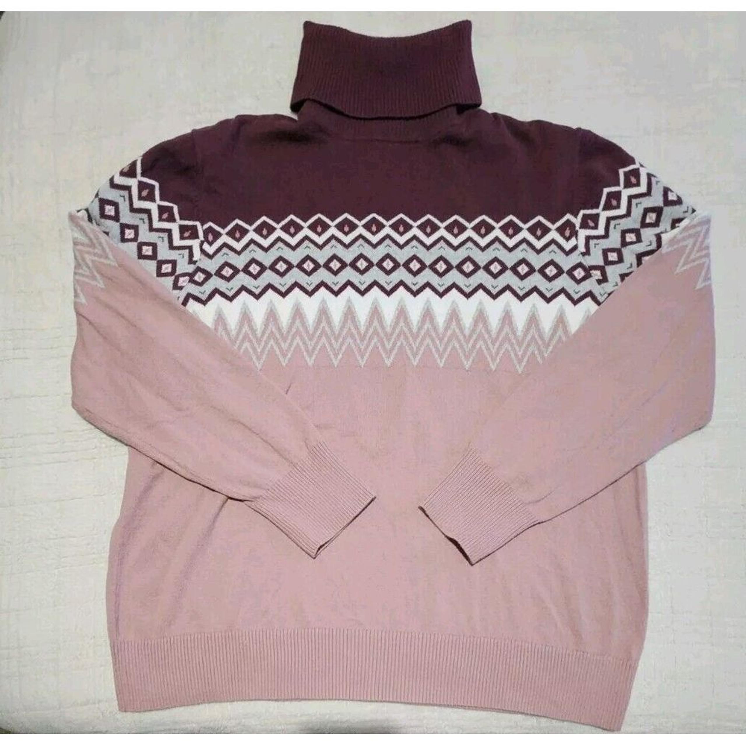 LL Bean Sweater Women's XXL Nordic Fair Isle Cotton Cashmere Blend Turtleneck