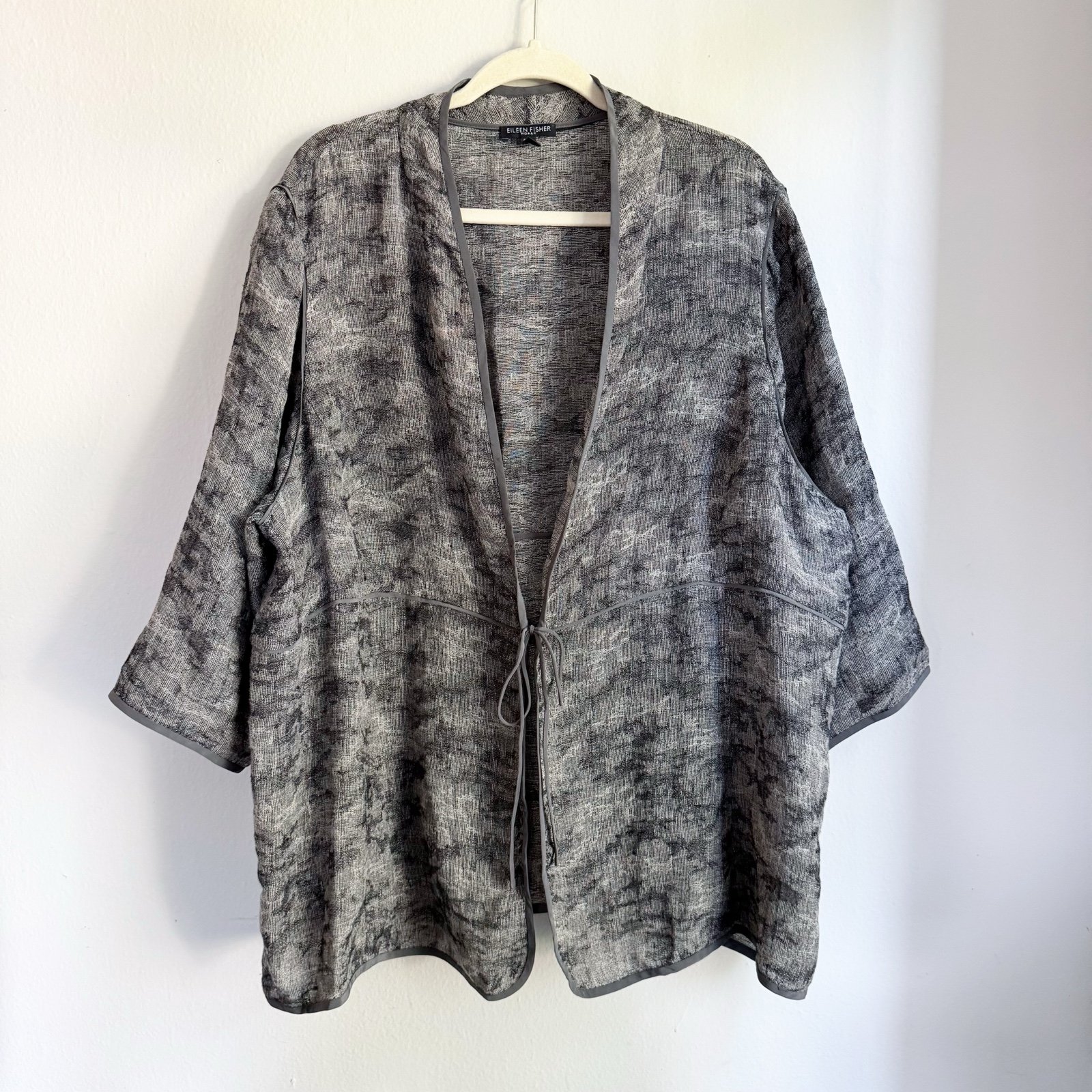 Eileen Fisher Lightweight Linen Jacket Marble Gray 3X