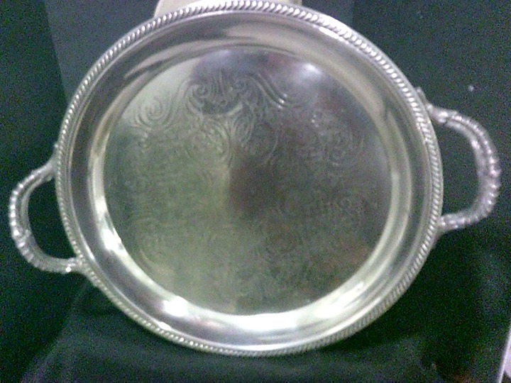 Silver serving tray, B. Rodgers no. 6705 round with handles