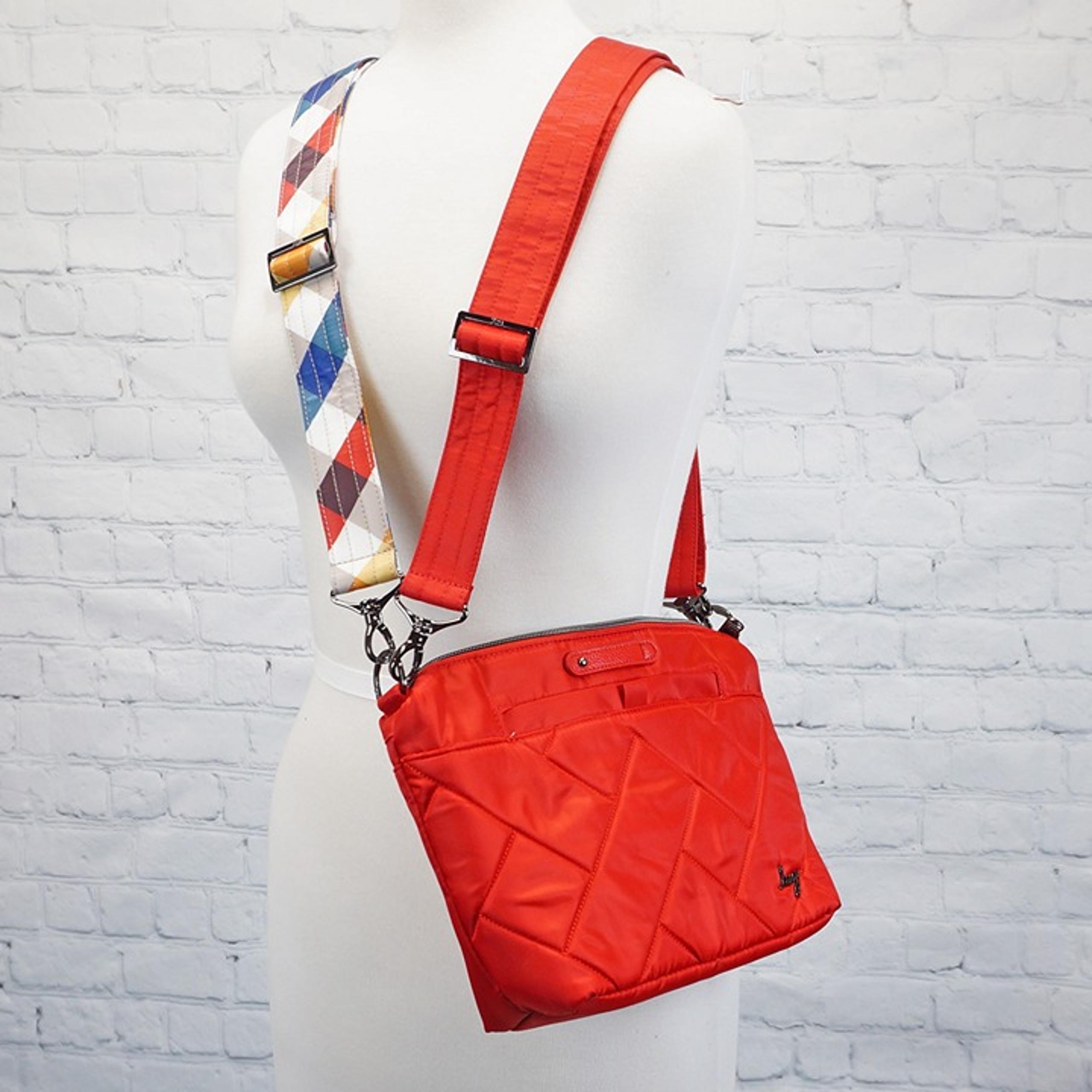 ❤️ Lug Flare 2 Poppy Red Gingham Multi Plaid Interior RFID Crossbody Charm Bar
