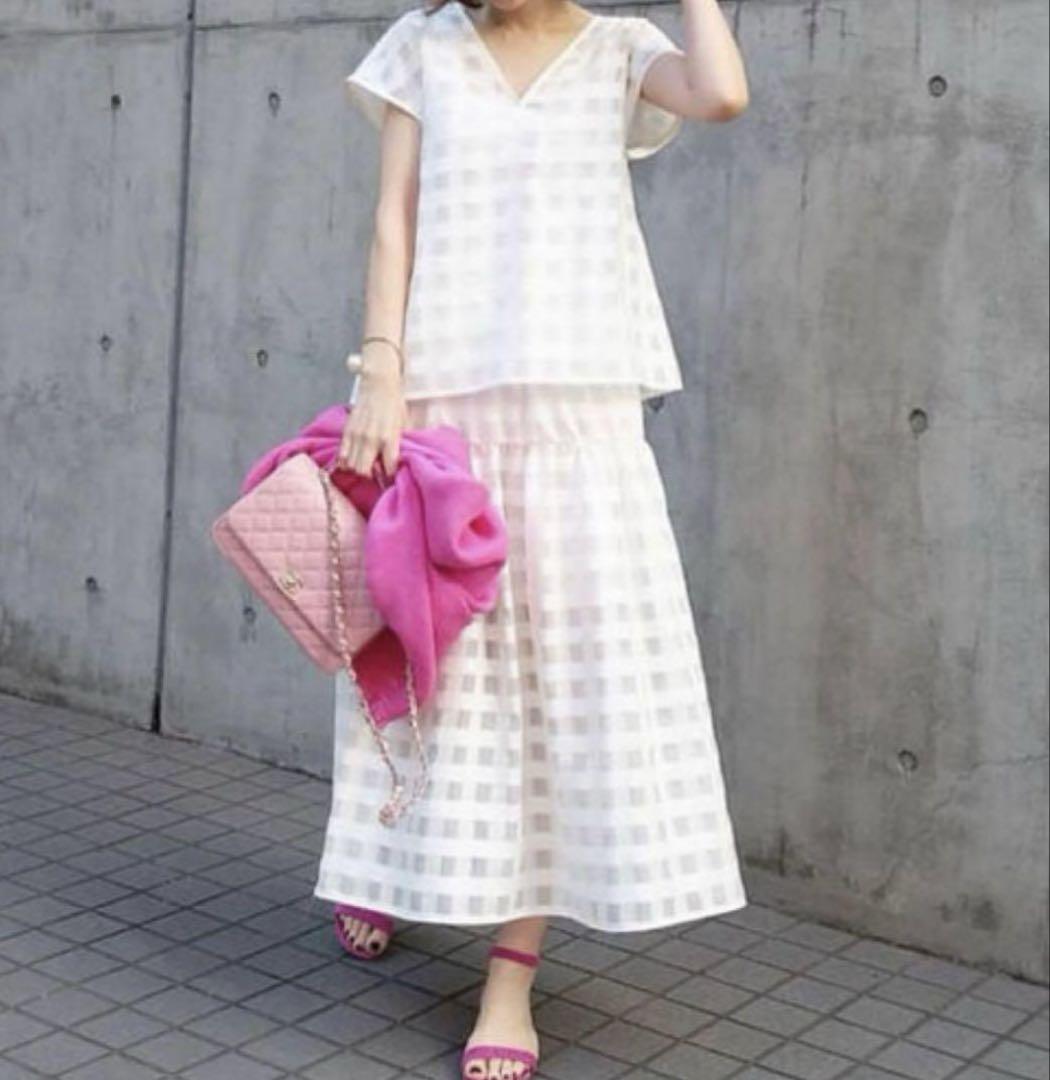 【Unused & Worn Twice】Obli Sheer Check Top & Skirt Set Up ♡