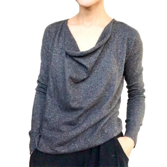 Demylee 100% Cashmere Grey Metallic Cowl Neck Long Sleeve Pullover Sweater XS