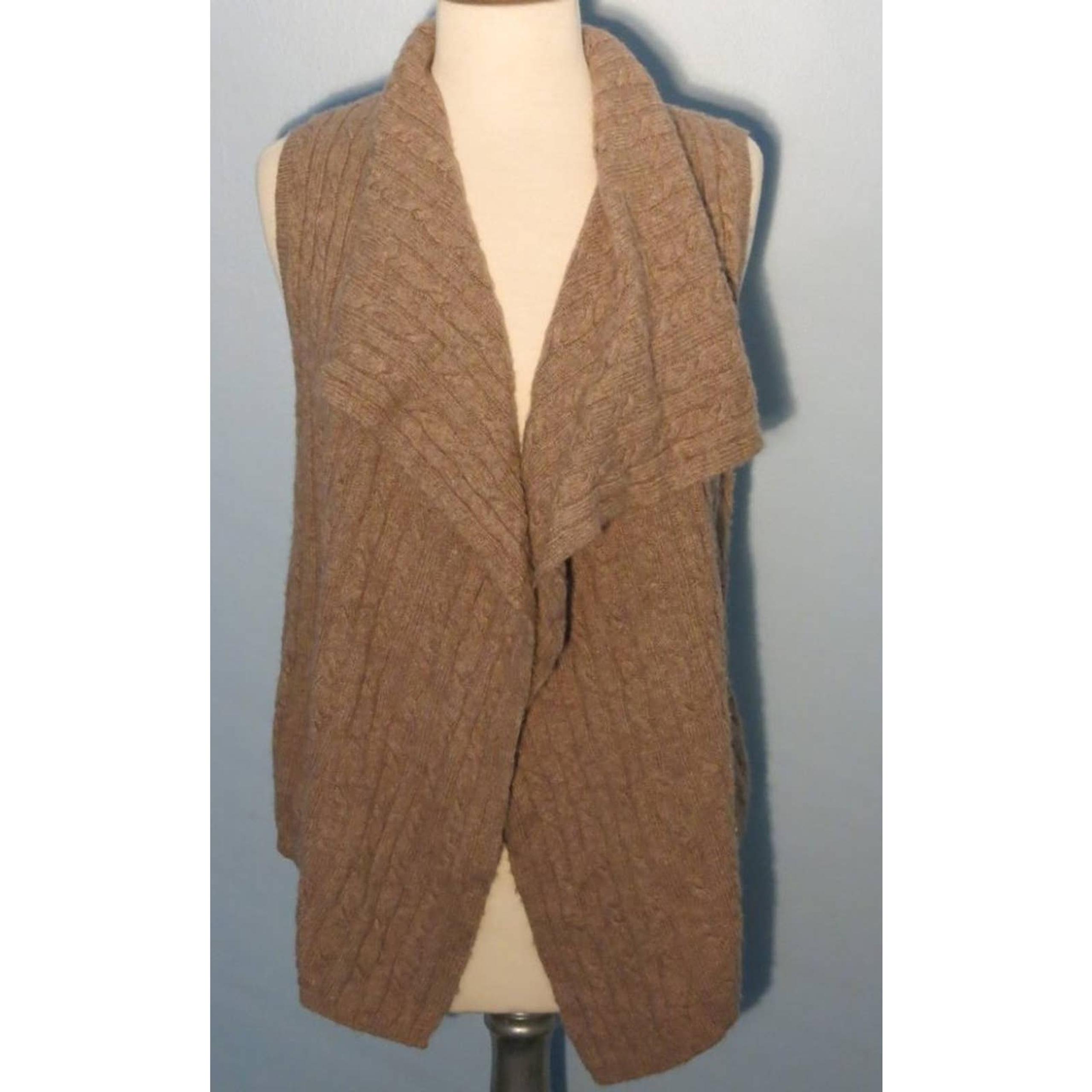 CYNTHIA ROWLEY Sweater Vest Size S Women's Open Draped Wool Blend Brown