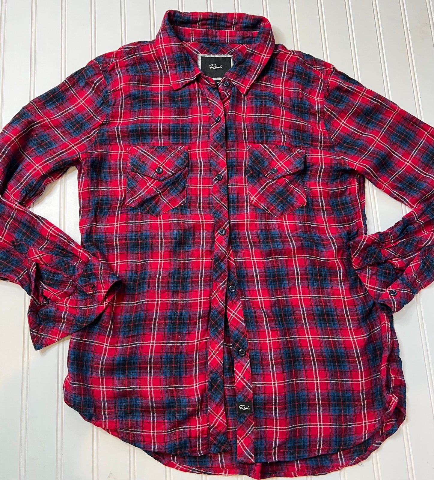 Rails Hunter Plaid Button Front Long Sleeve Shirt Flannel Medium Women 160