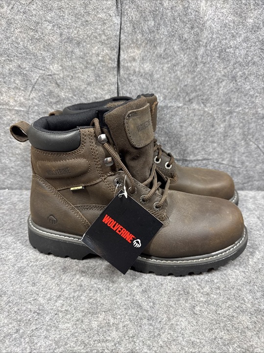 10M DARK BROWN WOLVERINE MEN'S FLOORHAND WATERPROOF 6 WORK BOOTS - STEEL TOE