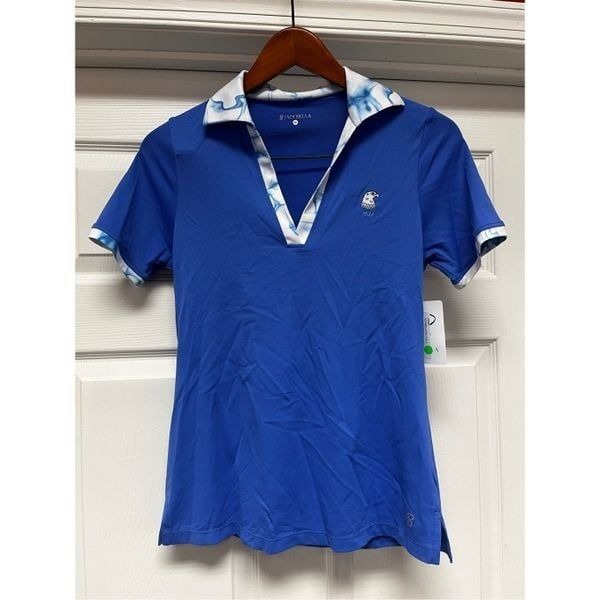 Sofibella Aqua Blue Tie Dye Trim Short Sleeve 1925 Golf Polo Sz M NWT