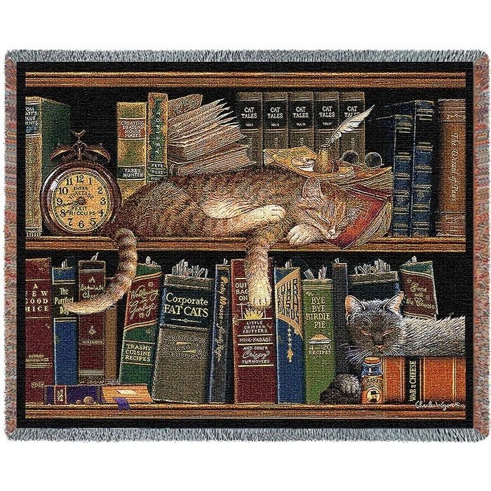 New Cat Remington the Well Read Woven Cotton Afghan Gift Throw Blanket Wysocki