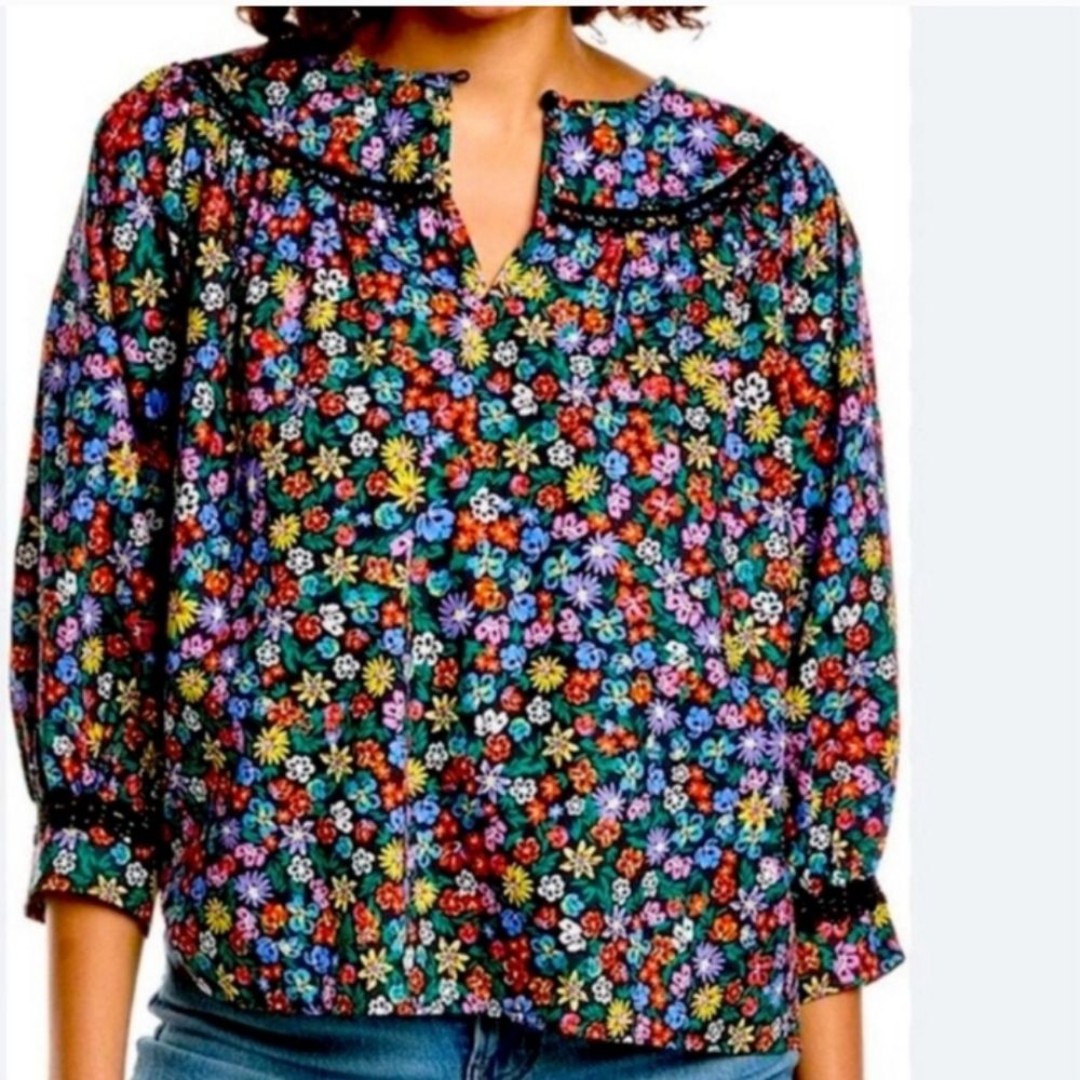 New Johnny Was Risa Poplin Blouse Women Size XS 3/4 sleeves