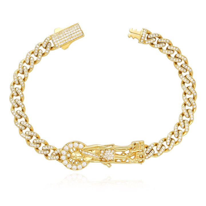 14K Yellow Gold Simulated Diamond Pave Saint Lazarus Miami Bracelet 8