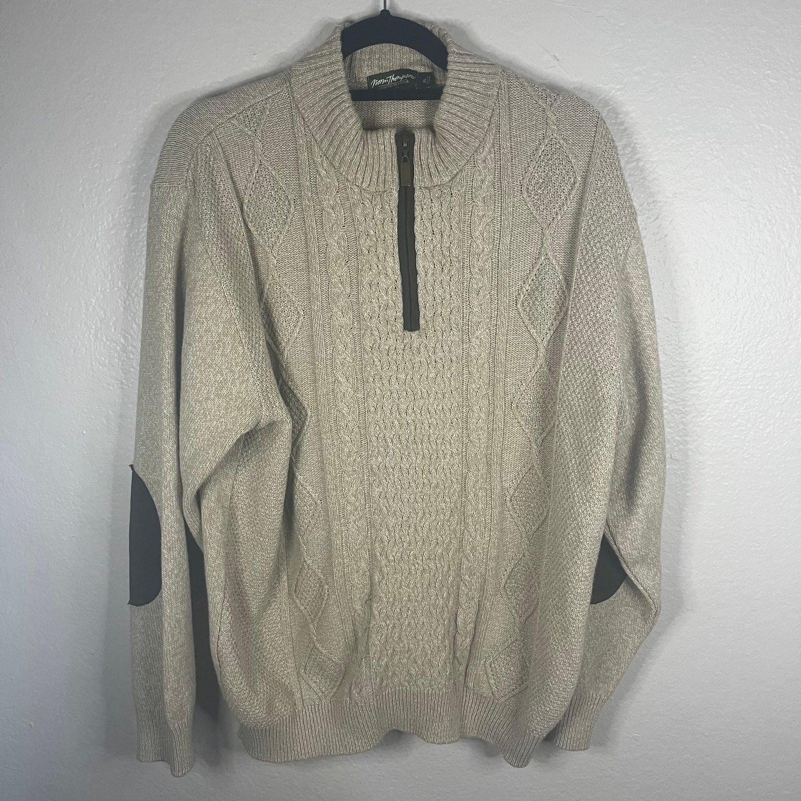 Vtg Norm Thompson Pullover Elbow Patch Sweater 1/4 Zip Wool Blend - sz XL