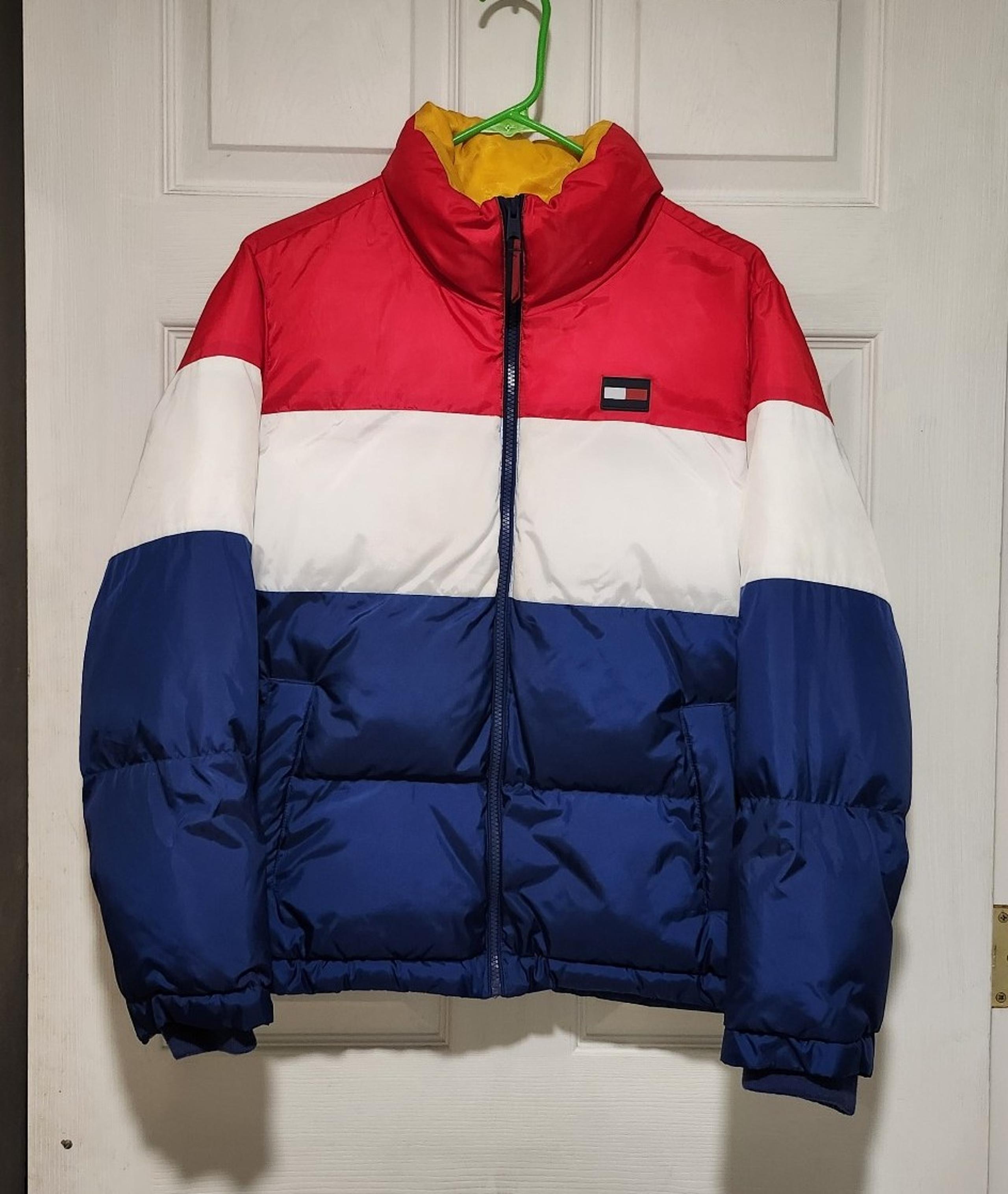 Tommy Hilfiger Puffer Coat Jacket Mens Medium Red White Blue Logo