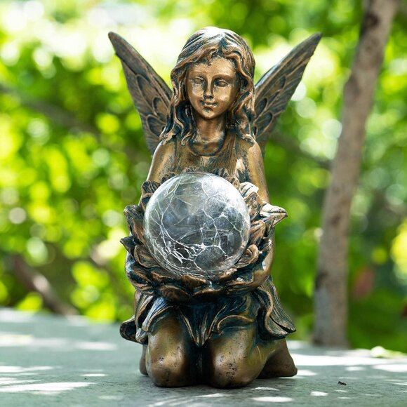 New Garden Statues Solar-Powered Flower Fairy Resin for Lawn Decor