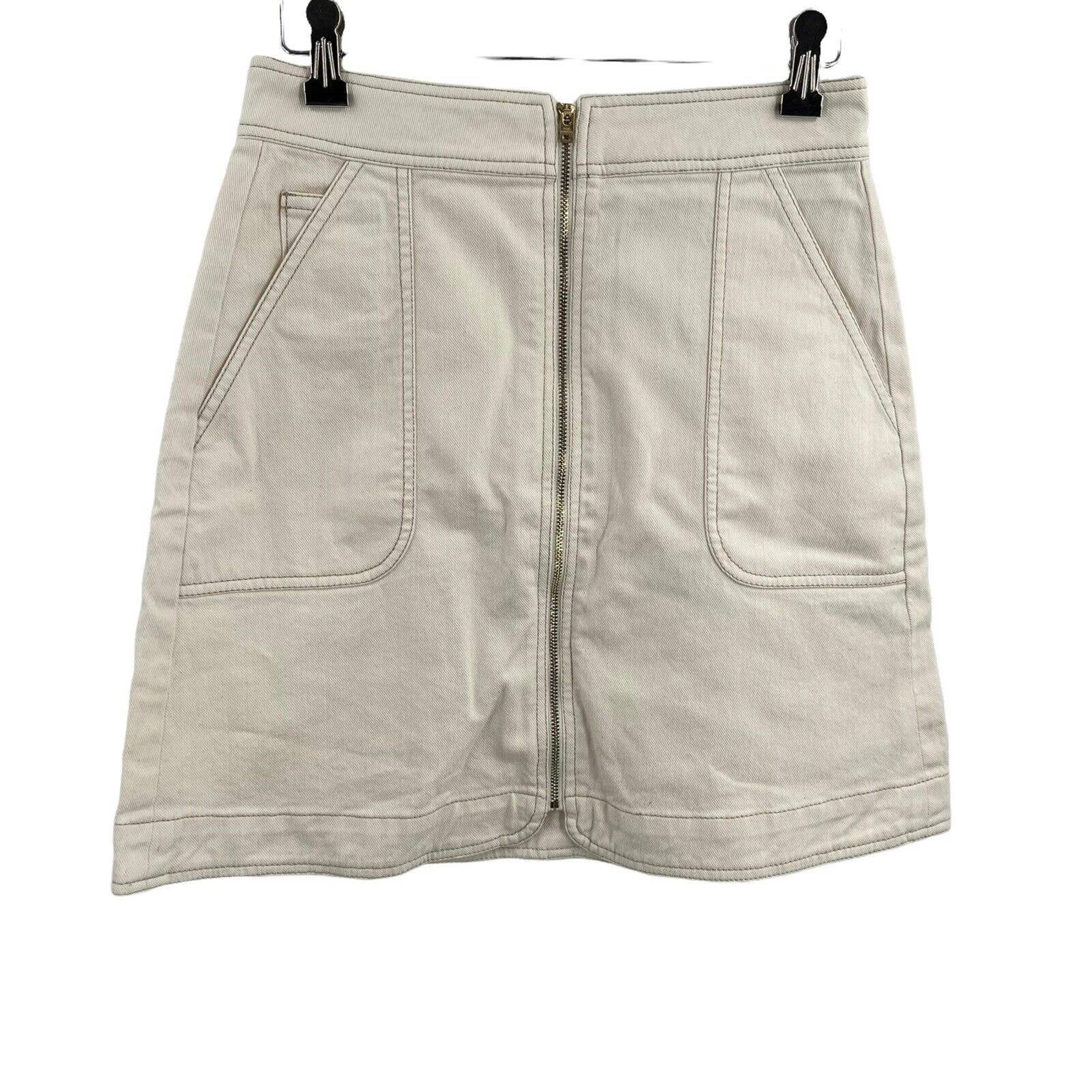 Club Monaco A Line Front Zip Denim Skirt Cream Mini Size 2