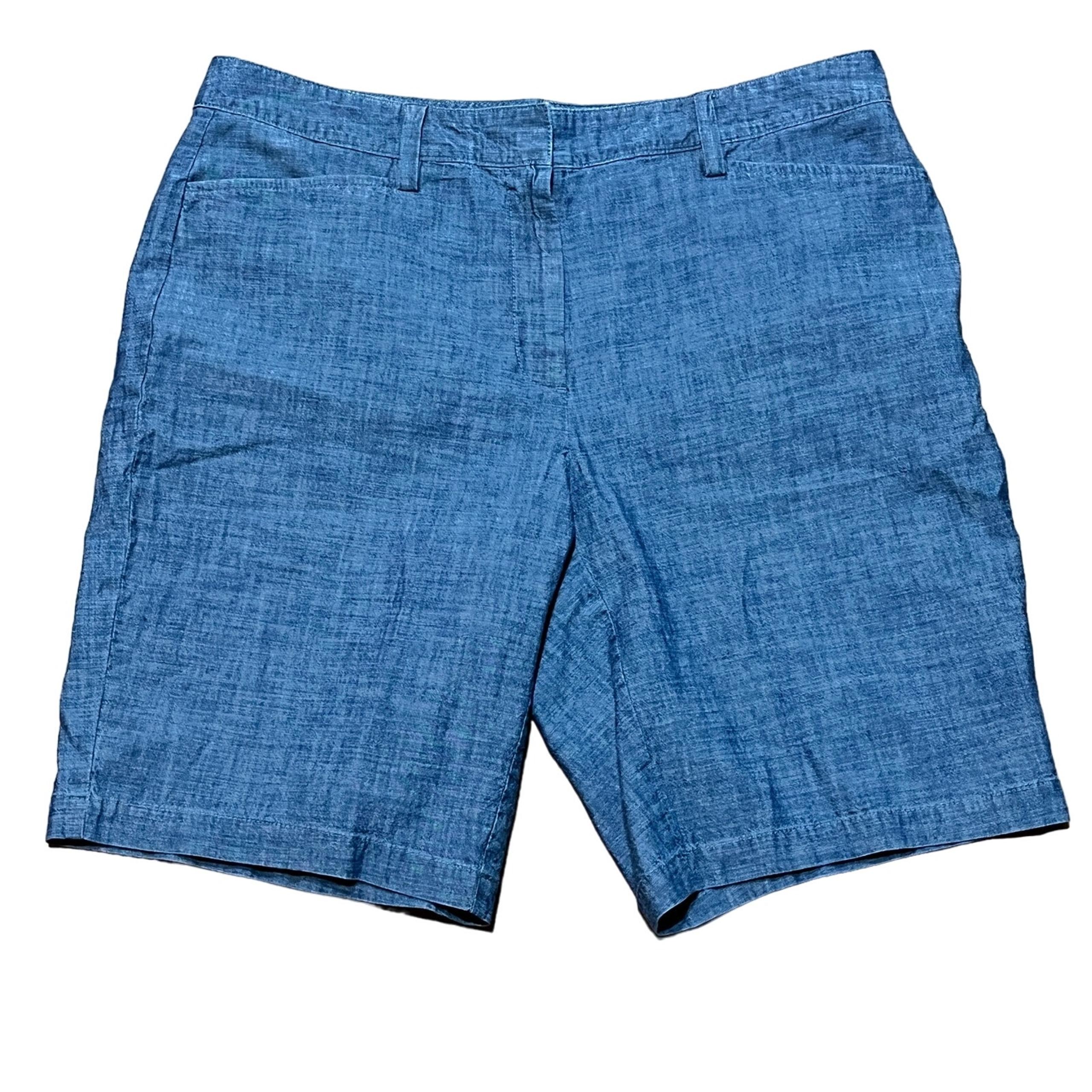 Lands' End Chambray Chino Shorts Mid-Rise Women’s 12 Blue W35 L9.5 Belted