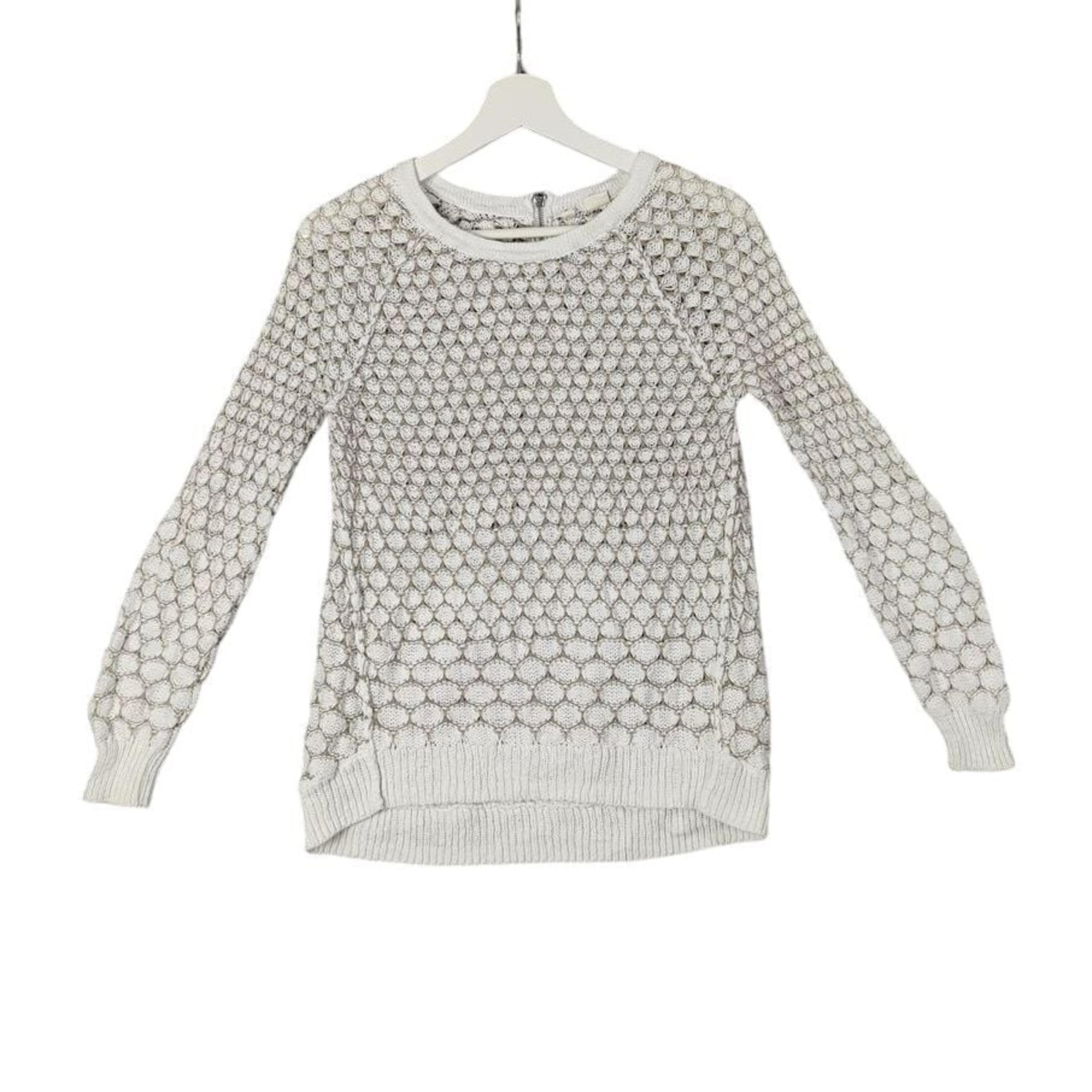 MOTH ANTHRO White Open Crochet Knit Sweater Long Sleeve Women SZ S Resort Zipper