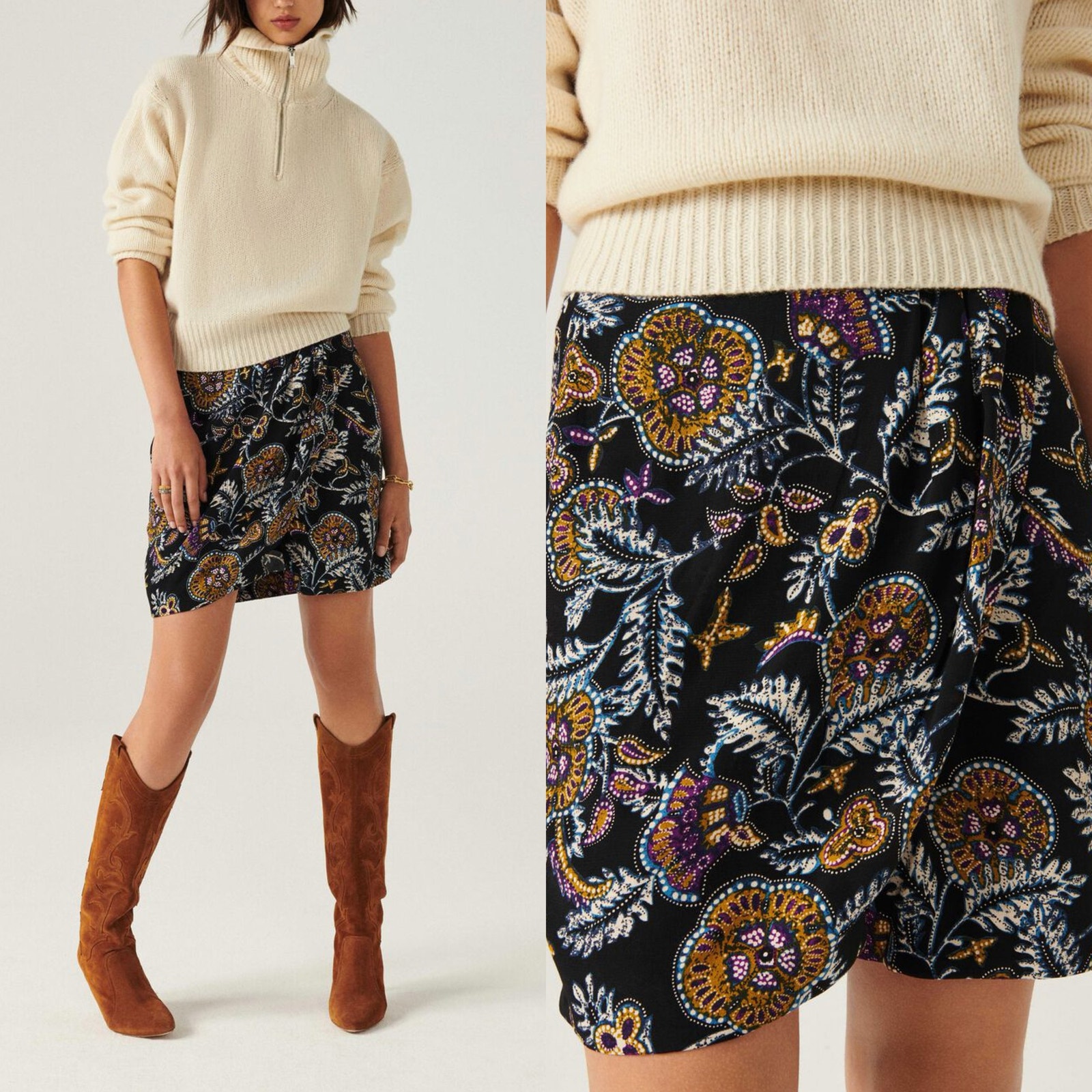 Ba&sh Black Floral Venise Wrap Mini Skirt Women's Small NWT
