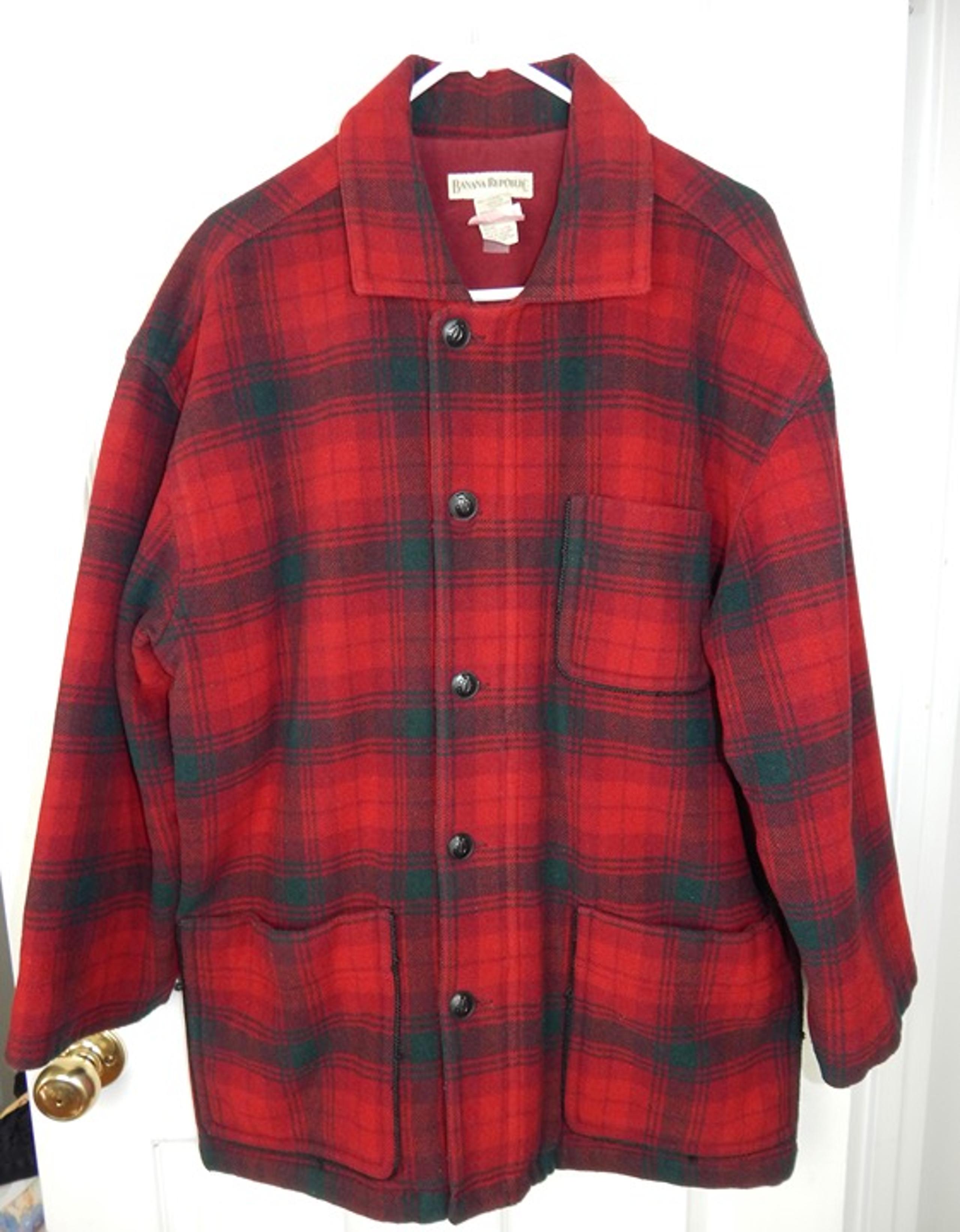 Banana Republic Men's Hunting Chore Heavy Wool Insulated Coat Buffalo Plaid Med
