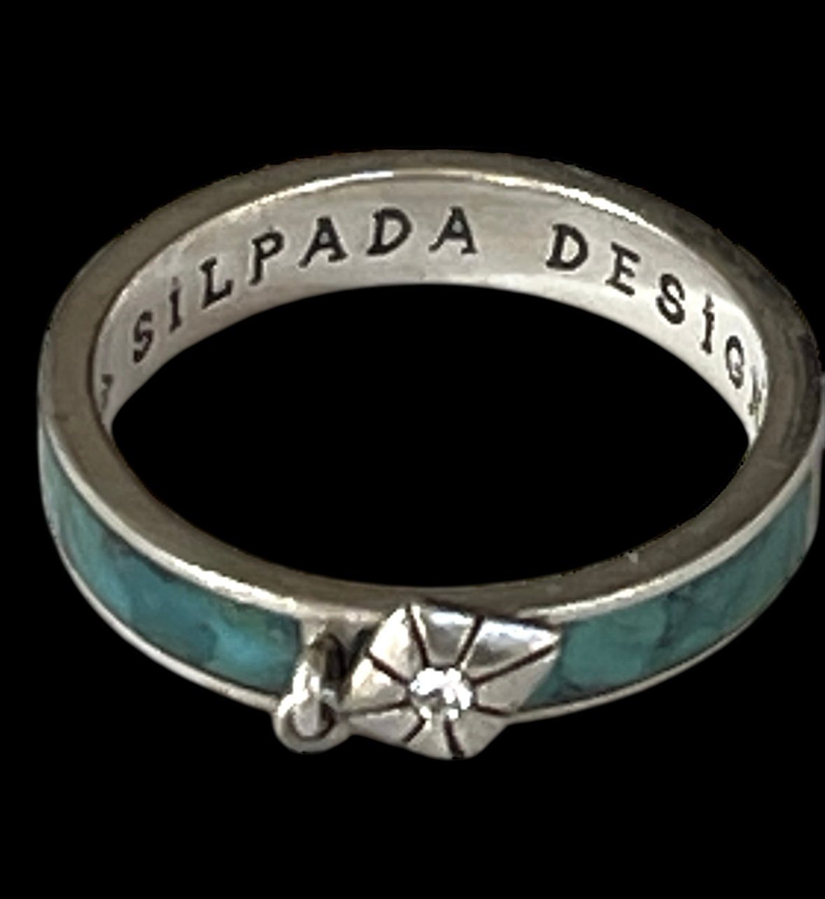 Vintage Sterling Silver Silpada Designs Crushed Turquoise Inlay Band CZ Dangle 8