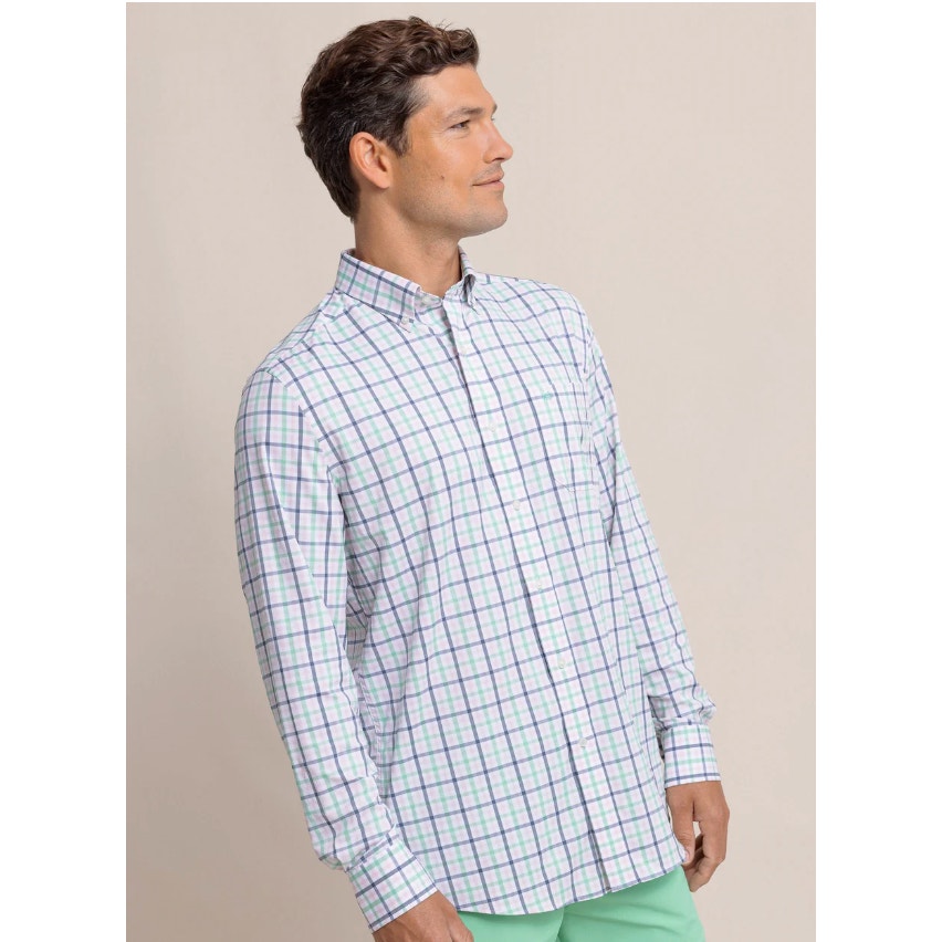 Southern Tide Intercoastal Sports Shirt Plaid Pink Green Blue Medium