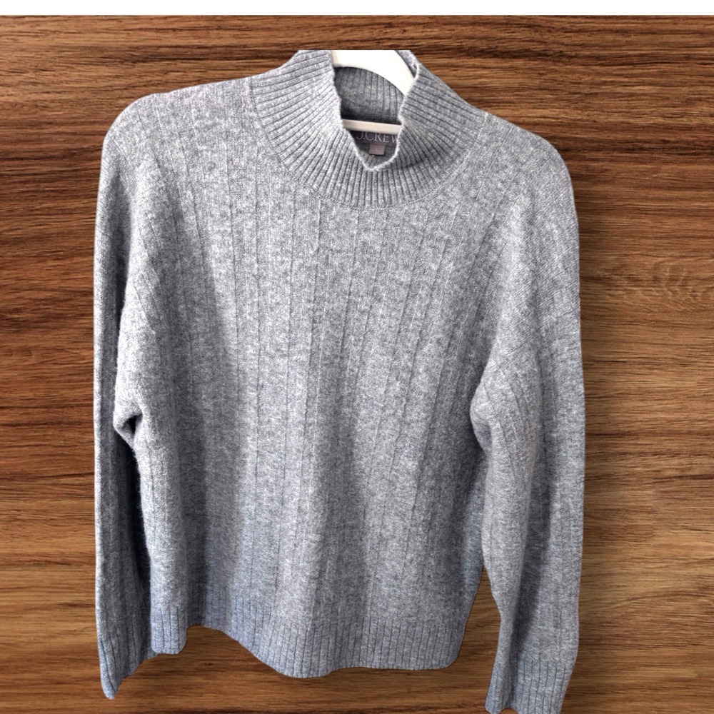 J Crew Turtleneck Sweater Sz L Womens Alpaca Merino Wool Oversized Grey