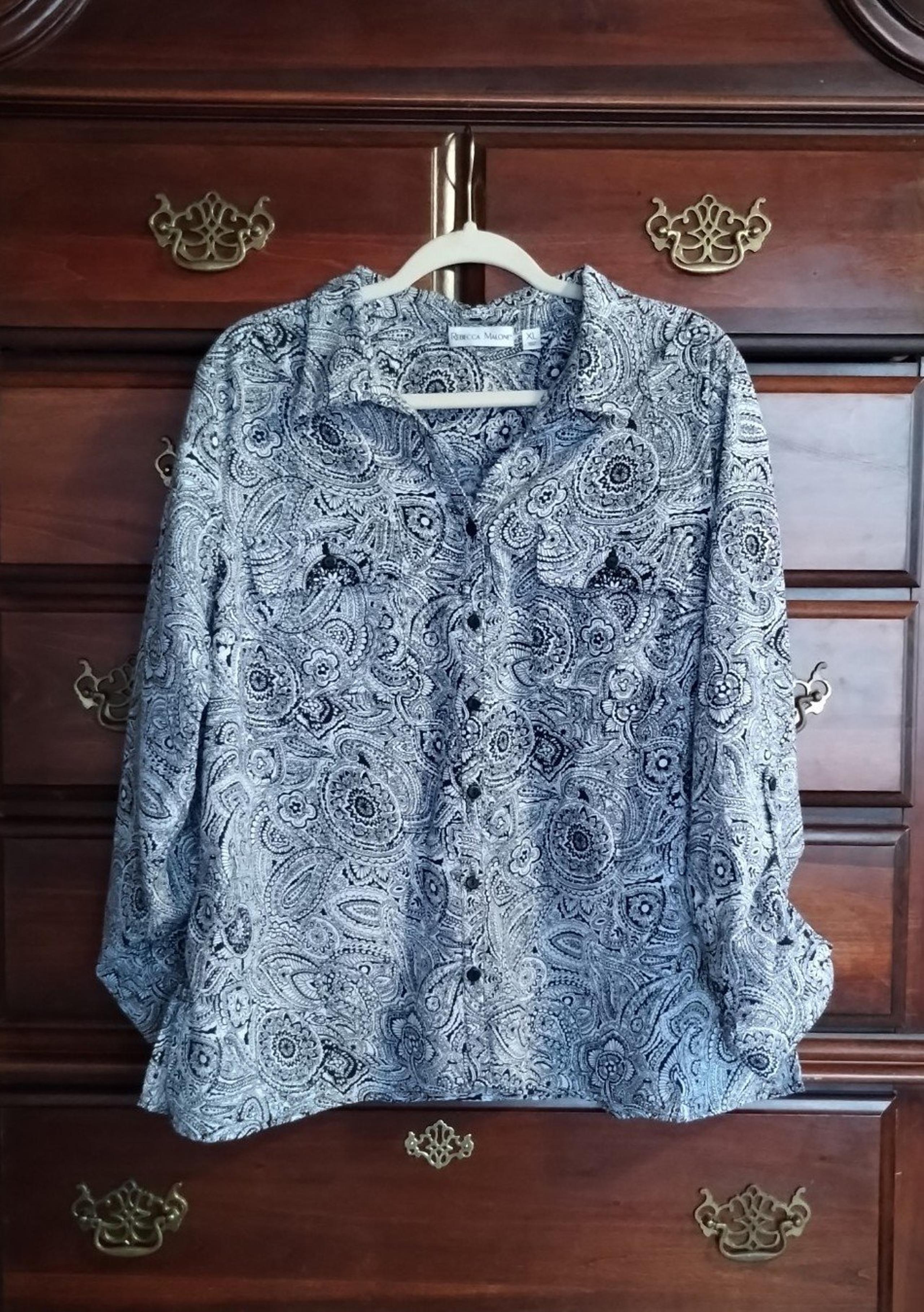 REBECCA MALONE Women's Shirt Top Blouse Size XL Black & White Mandela