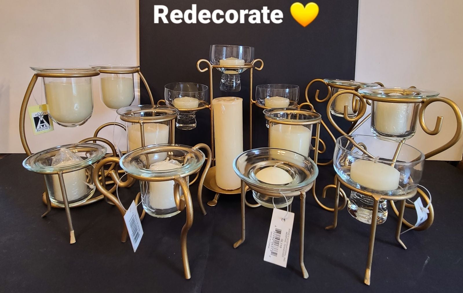 Lot 39+ Set of Candle Items to Redecorate - Accent Gold + Off-White Candles