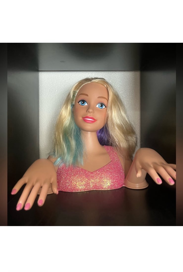 Barbie Styling Head with colorful Blonde Hair hands and nails