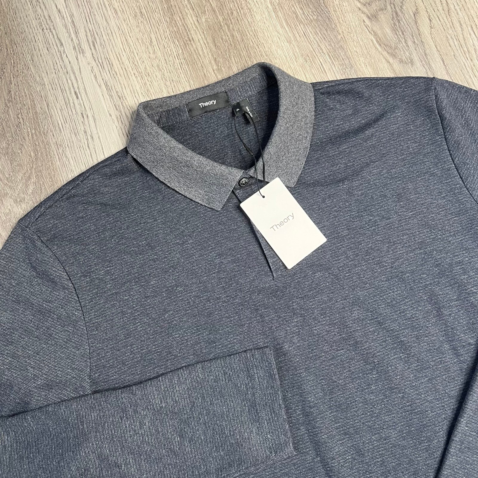 Theory Gray Long Sleeve Hidden Button Regular Fit Jacquard Polo Shirt Size XL
