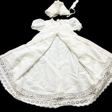 VTG PHYLLIS BABY WEAR White Eyelet Christening Gown & Matching Bonnet BABY 3-9 M