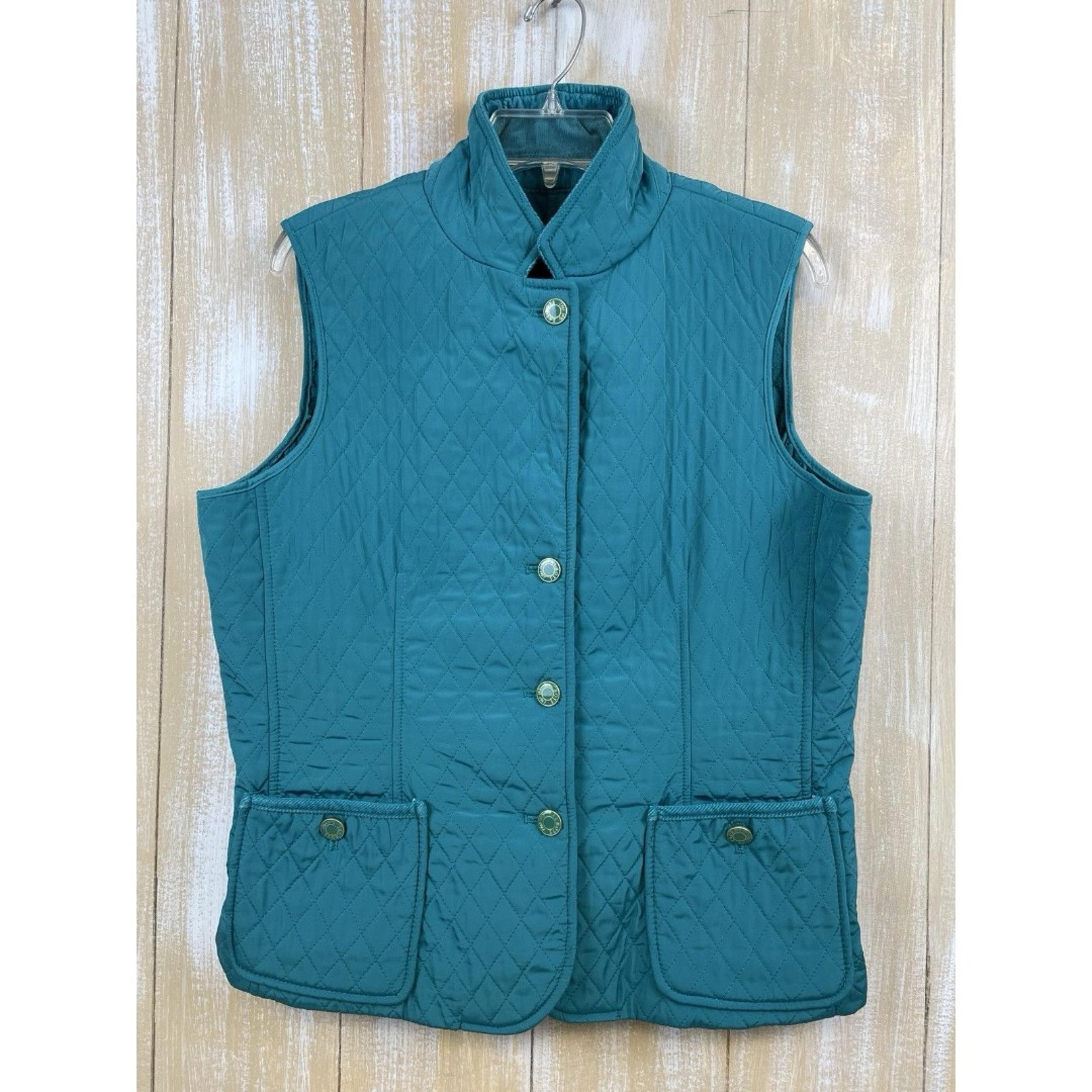 Quilted Vest Size M Fleece Lined Teal Blue Green Corduroy Collar - Talbots