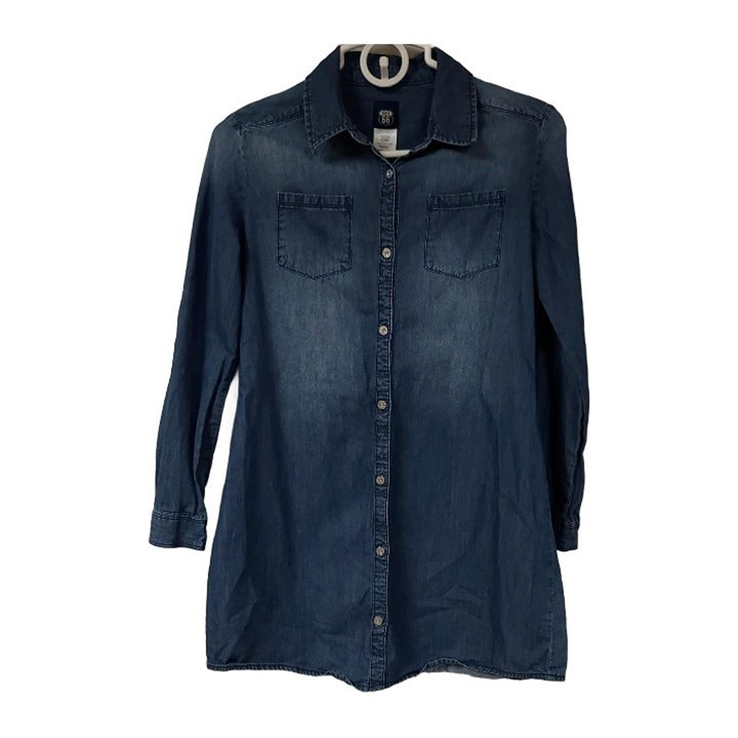 Route 66 Womens Teens XL(14-16) Blue 3/4 Sleeve Button Up Long Shirt Dress