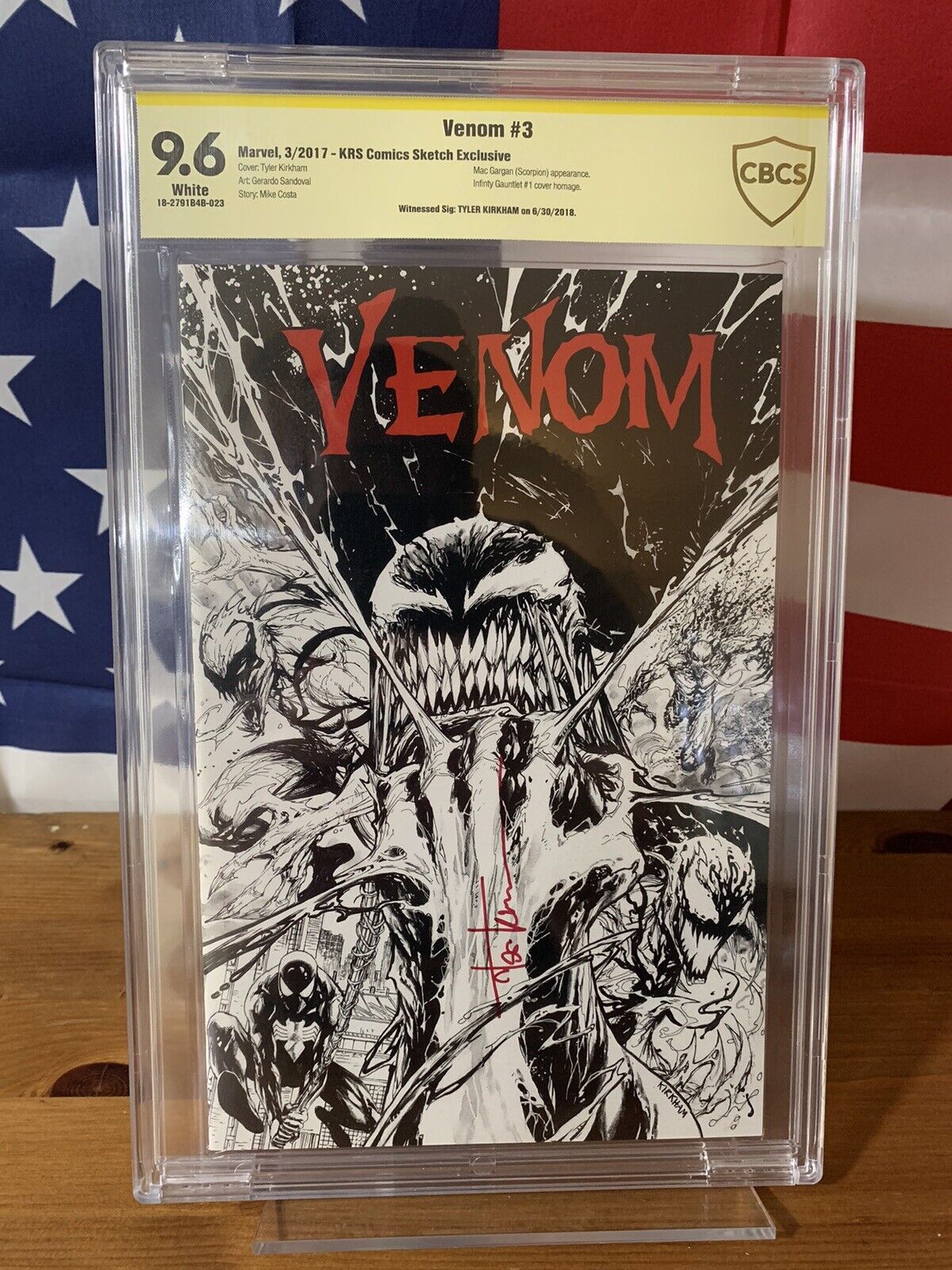 Venom #3 CBCS 9.6 B&W SKETCH Kirkham SIGNED Infinity Gauntlet Homage LTD 500!!